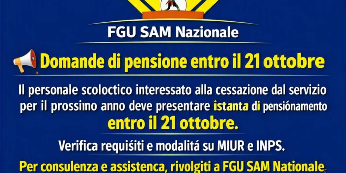 Domande di pensione entro il 21 ottobre